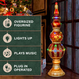 Fraser Hill Farm - 4-Ft. Metallic Finial Statue with LED Lights and Music - Red, Gold