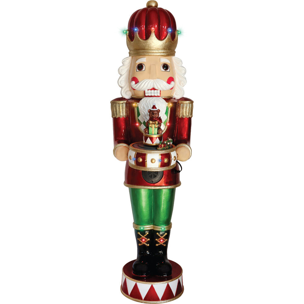 Fraser Hill Farm - 4-Ft. Metallic Nutcracker Statue with LED Lights and Music - Multi