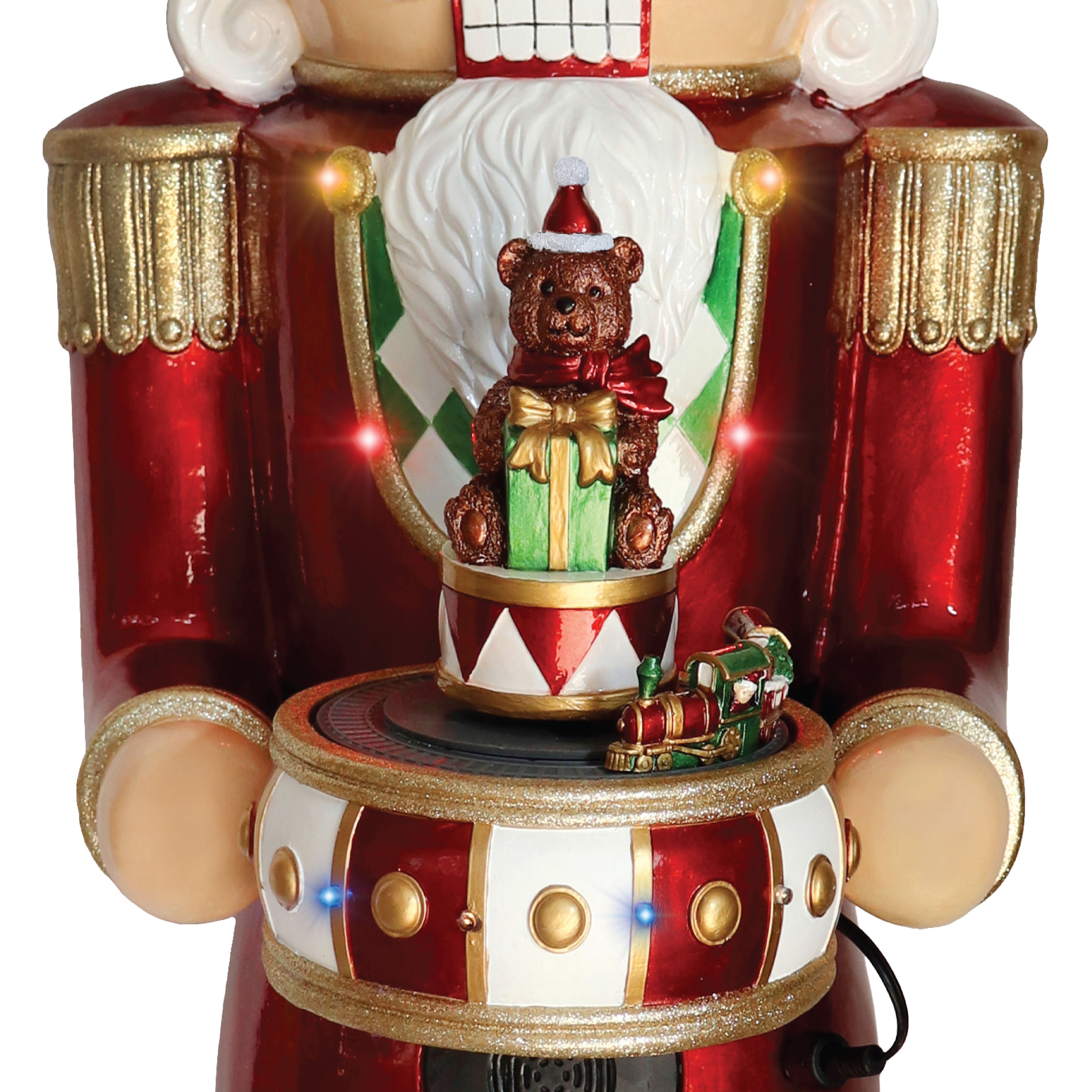 Fraser Hill Farm - 4-Ft. Metallic Nutcracker Statue with LED Lights and Music - Multi