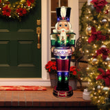 Fraser Hill Farm - 4.8-Ft. Metallic Nutcracker Statue with LED Lights and Music - Green, Multi