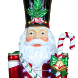 Fraser Hill Farm - 6-Ft. Metallic Santa Nutcracker Statue with LED Lights - Red, Multi