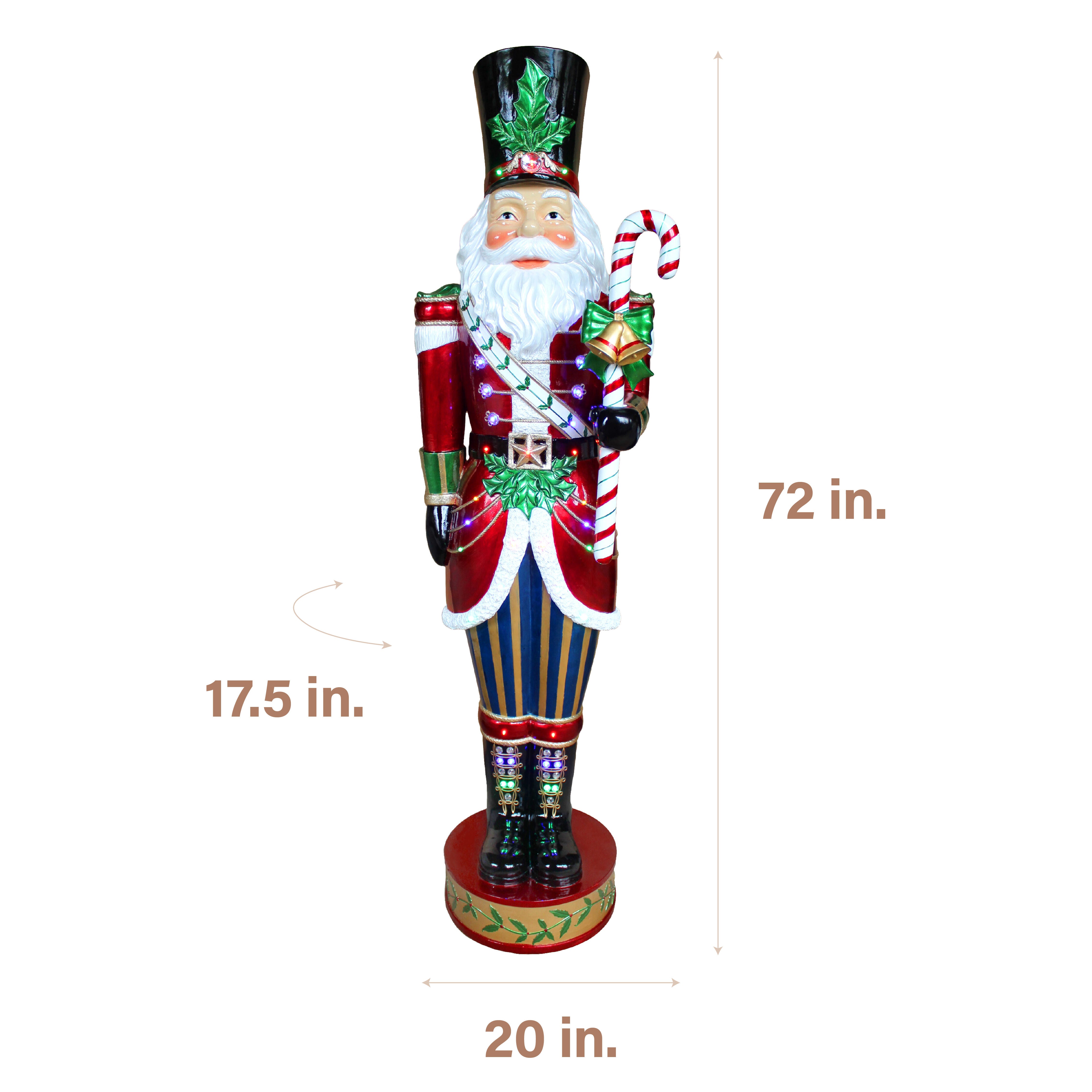 Fraser Hill Farm - 6-Ft. Metallic Santa Nutcracker Statue with LED Lights - Red, Multi