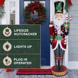 Fraser Hill Farm - 6-Ft. Metallic Santa Nutcracker Statue with LED Lights - Red, Multi