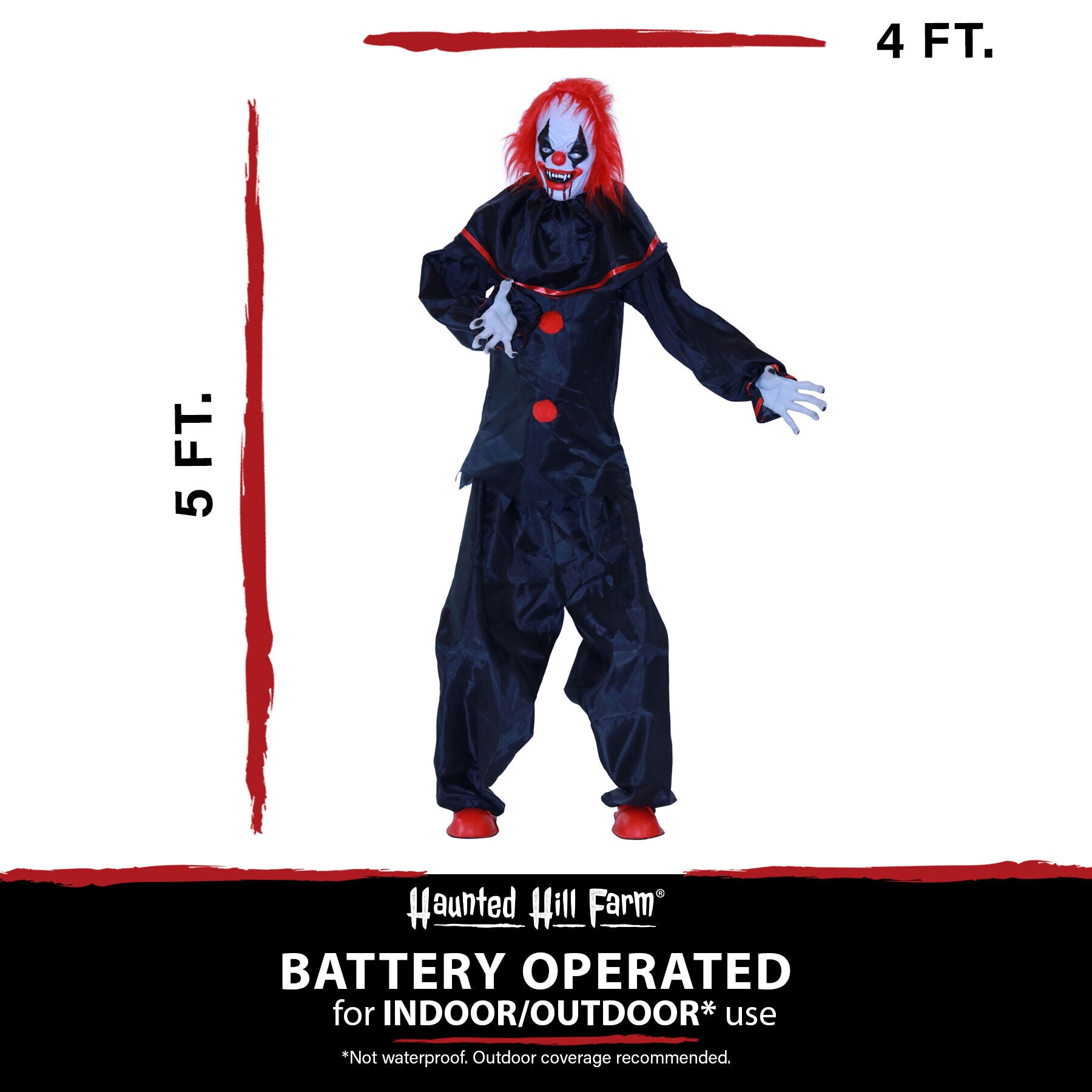 Haunted Hill Farm - Life-Size Animatronic Clown with Lights and Sound, Indoor/Covered Outdoor Halloween Decoration - Multi