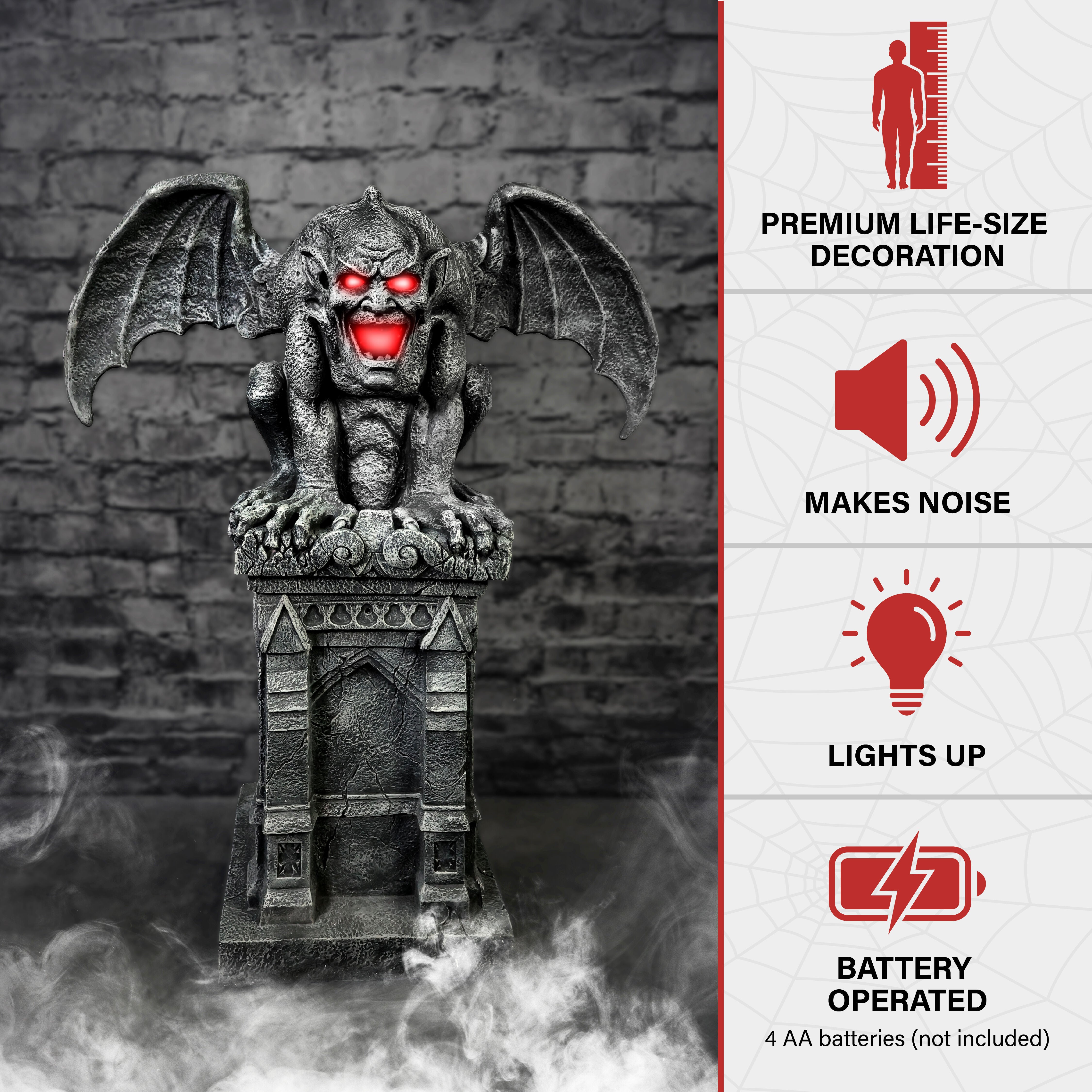 Haunted Hill Farm - 3.2-Ft. Tall Motion-Activated Gargoyle, Premium Halloween Prop - Multi