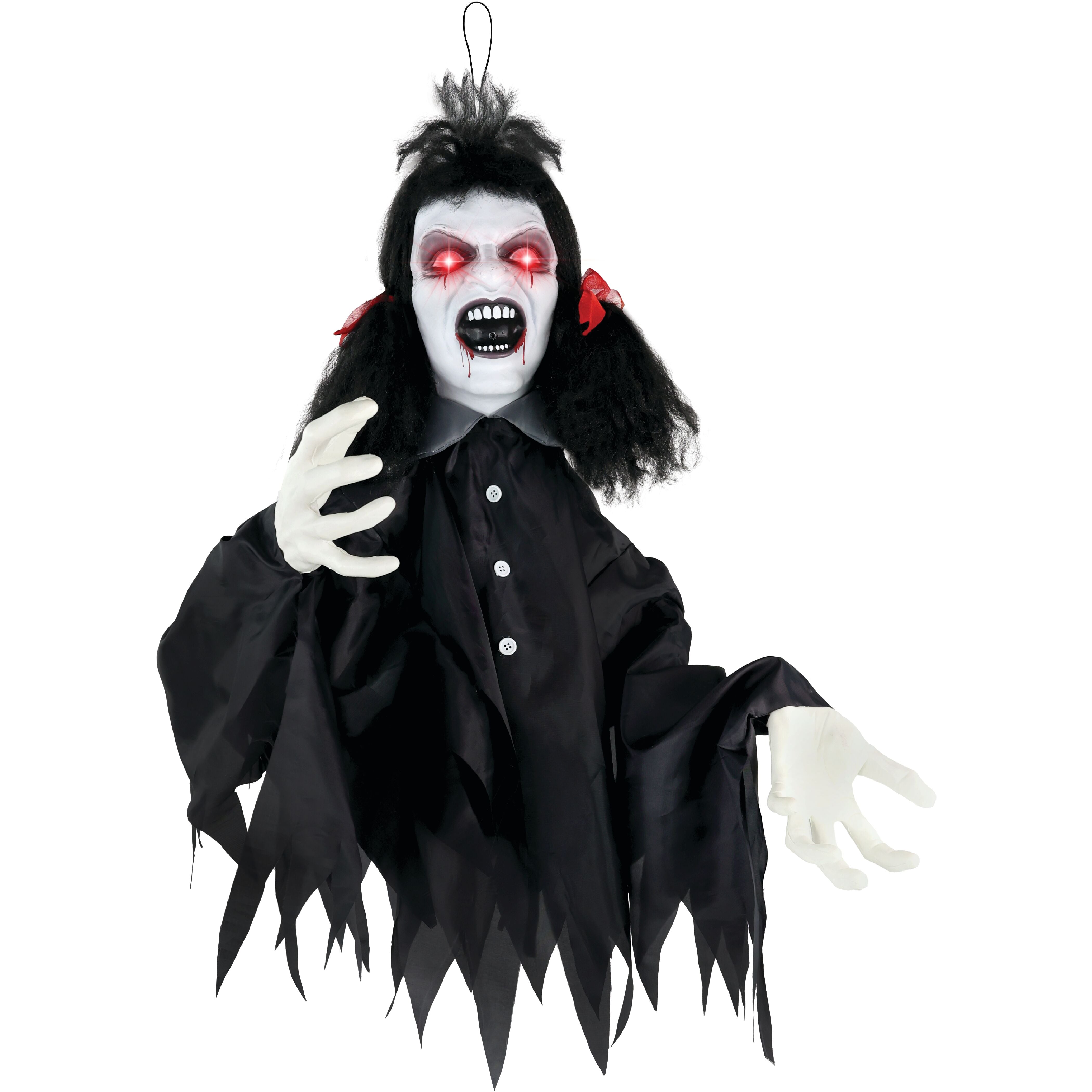 Haunted Hill Farm - Hanging Animatronic Demon Girl or Groundbreaker with Lights and Sound, Indoor/Covered Outdoor Halloween Decoration - Multi