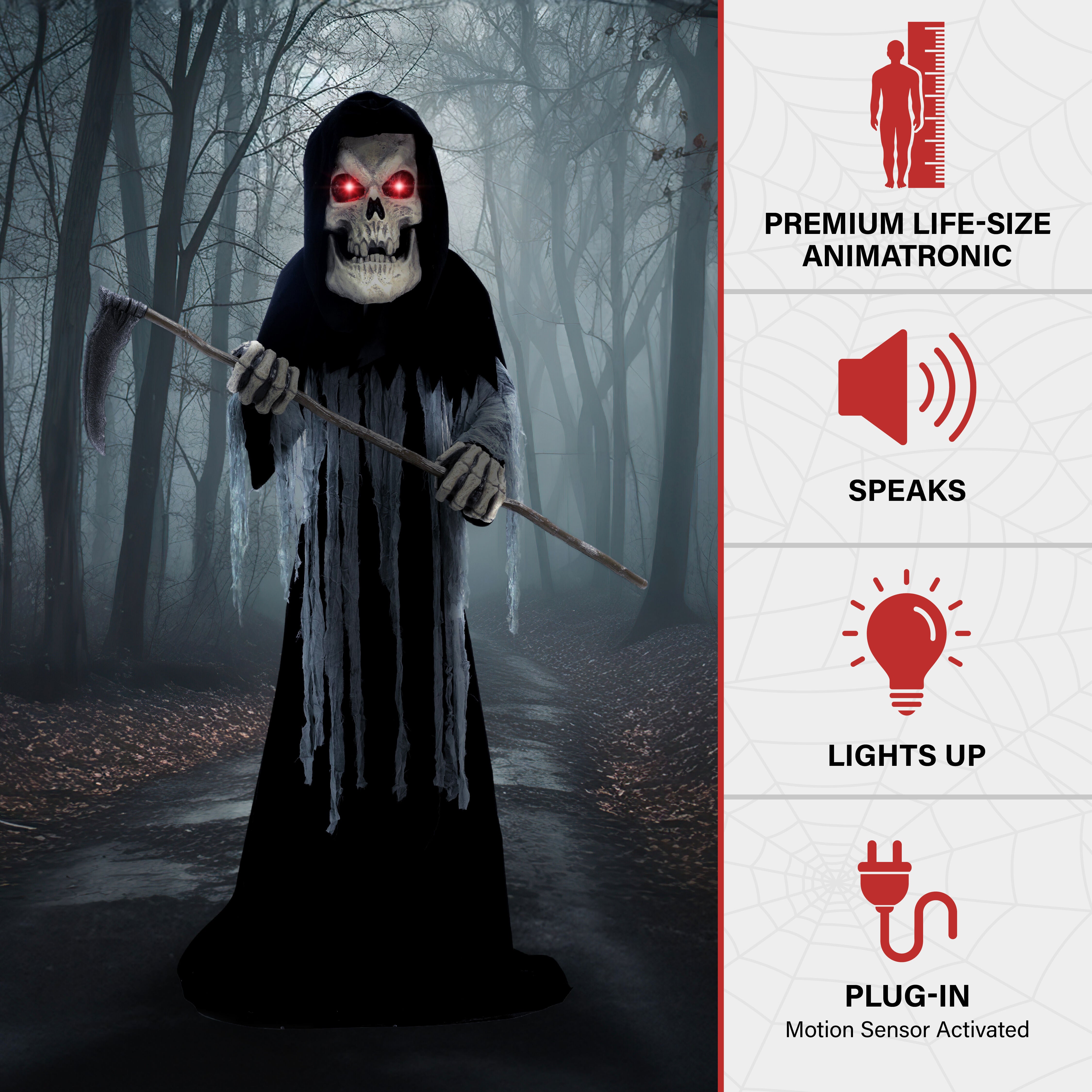 Haunted Hill Farm - 8.5-Ft. Tall Motion-Activated Ginormous Reaper, Premium Talking Halloween Animatronic - Multi