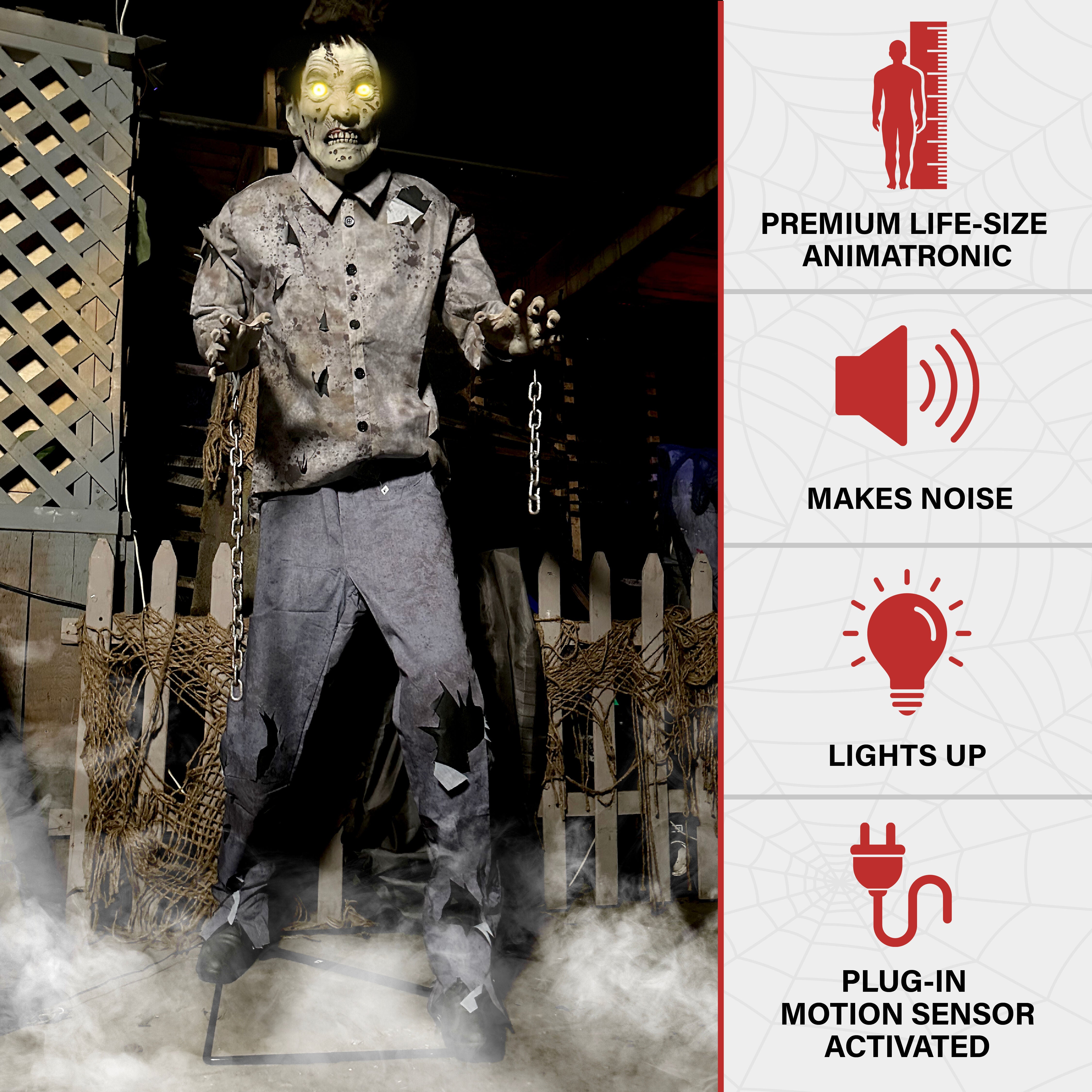 Haunted Hill Farm - 6-Ft. Tall Motion-Activated Guard Zombie, Premium Halloween Animatronic - Multi