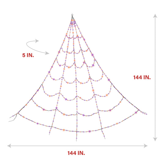 Haunted Hill Farm - 12-ft. Prelit Spider Web with 3 Multicolor Light Functions - Dual Color