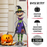 Haunted Hill Farm - 42-In. Iron Witch Holding a Jack-O-Lantern with Removable Yard Stake for Indoor or Outdoor Halloween Decoration - Multi