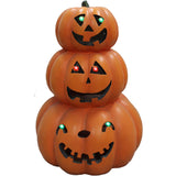 Haunted Hill Farm - 20-In. 3-Stack Jack-O-Lantern Resin with LED Lights, Indoor or Covered Outdoor Halloween Decoration, Battery-Operated - Orange