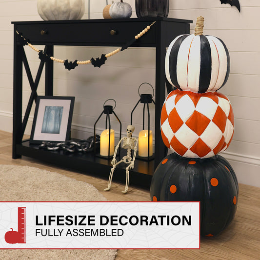 Haunted Hill Farm - 30.5-in. Halloween Stacked Pumpkin Trio Decoration - Multi