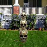 Haunted Hill Farm - 3-Ft. Golden Skull Stack Prelit LED Resin Figurine, Indoor or Covered Outdoor Halloween Decoration, Plug-In - Gold