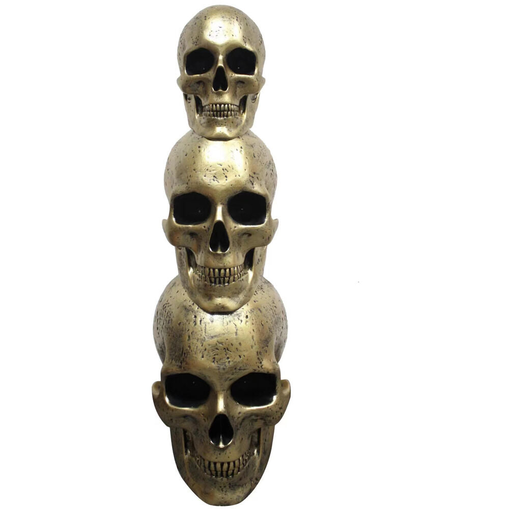 Haunted Hill Farm - 3-Ft. Golden Skull Stack Prelit LED Resin Figurine, Indoor or Covered Outdoor Halloween Decoration, Plug-In - Gold