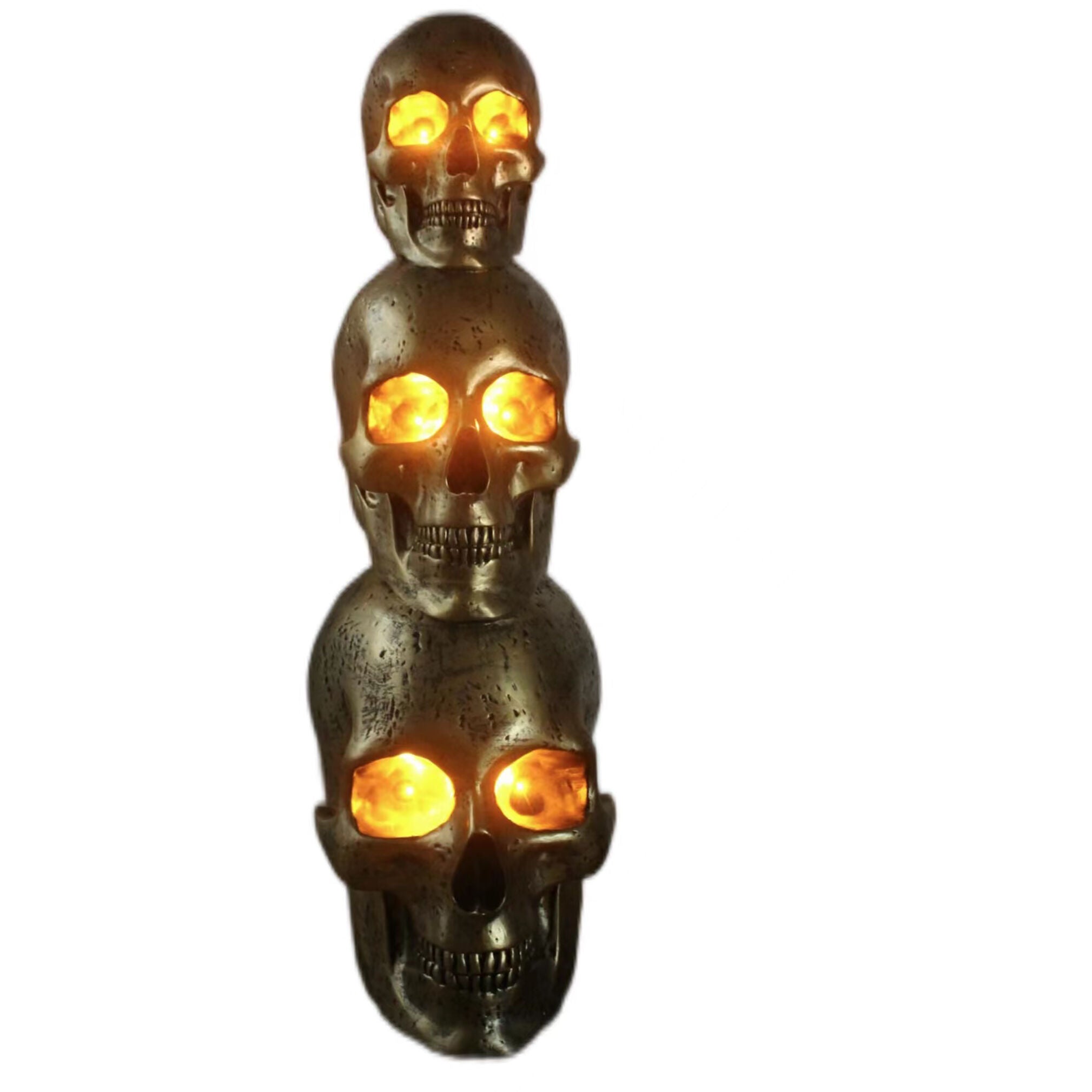 Haunted Hill Farm - 3-Ft. Golden Skull Stack Prelit LED Resin Figurine, Indoor or Covered Outdoor Halloween Decoration, Plug-In - Gold