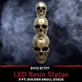 Haunted Hill Farm - 3-Ft. Golden Skull Stack Prelit LED Resin Figurine, Indoor or Covered Outdoor Halloween Decoration, Plug-In - Gold