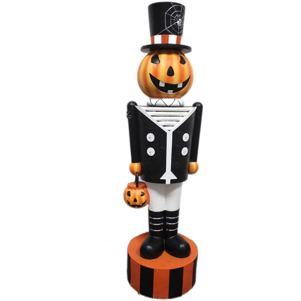 Haunted Hill Farm - 4-Ft. Jack-O-Lantern Nutcracker Prelit LED Resin Figurine, Indoor or Covered Outdoor Halloween Decoration, Plug-In - Multi