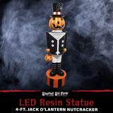 Haunted Hill Farm - 4-Ft. Jack-O-Lantern Nutcracker Prelit LED Resin Figurine, Indoor or Covered Outdoor Halloween Decoration, Plug-In - Multi