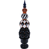 Haunted Hill Farm - 4-Ft. Resin Ball and Finial Topiary in a Black Pedestal Urn - Indoor or Outdoor Halloween Decoration, Harlequin and Stripe - Black, Orange