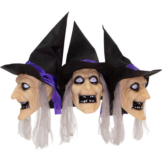 Haunted Hill Farm - 3-Piece Witch Lawn Stakes with Flashing Eyes and Spooky Sounds, Outdoor Halloween Decoration, Battery Operated - Multi