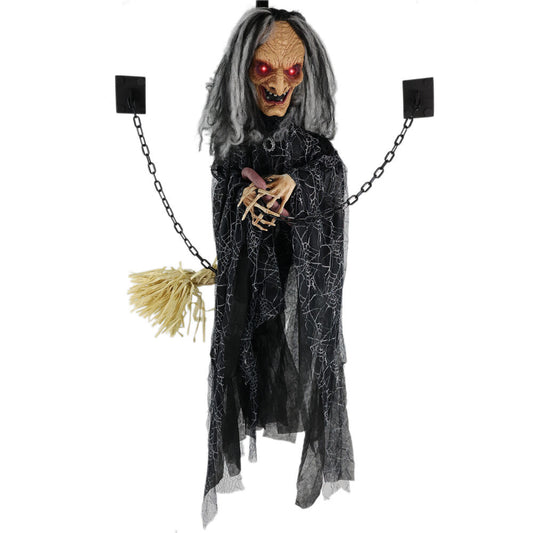 Haunted Hill Farm - Animatronic Witch Door Greeter with Lights and Sound, Indoor/Covered Outdoor Halloween Decoration - Multi