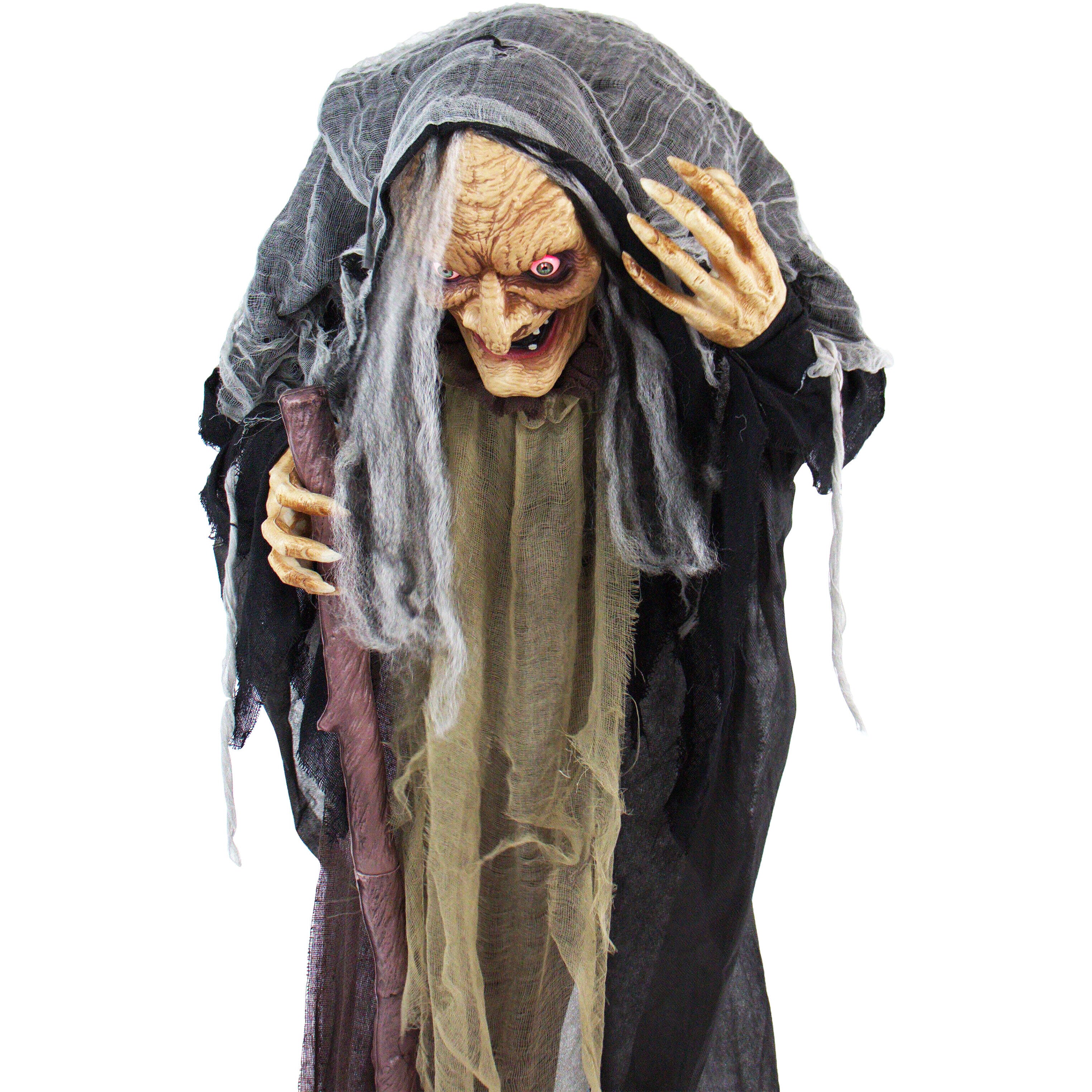 Haunted Hill Farm - Life Size Animatronic Witch, Indoor/Outdoor Halloween Decoration, Eyes Light Up Red, Poseable, Battery-Operated - Multi