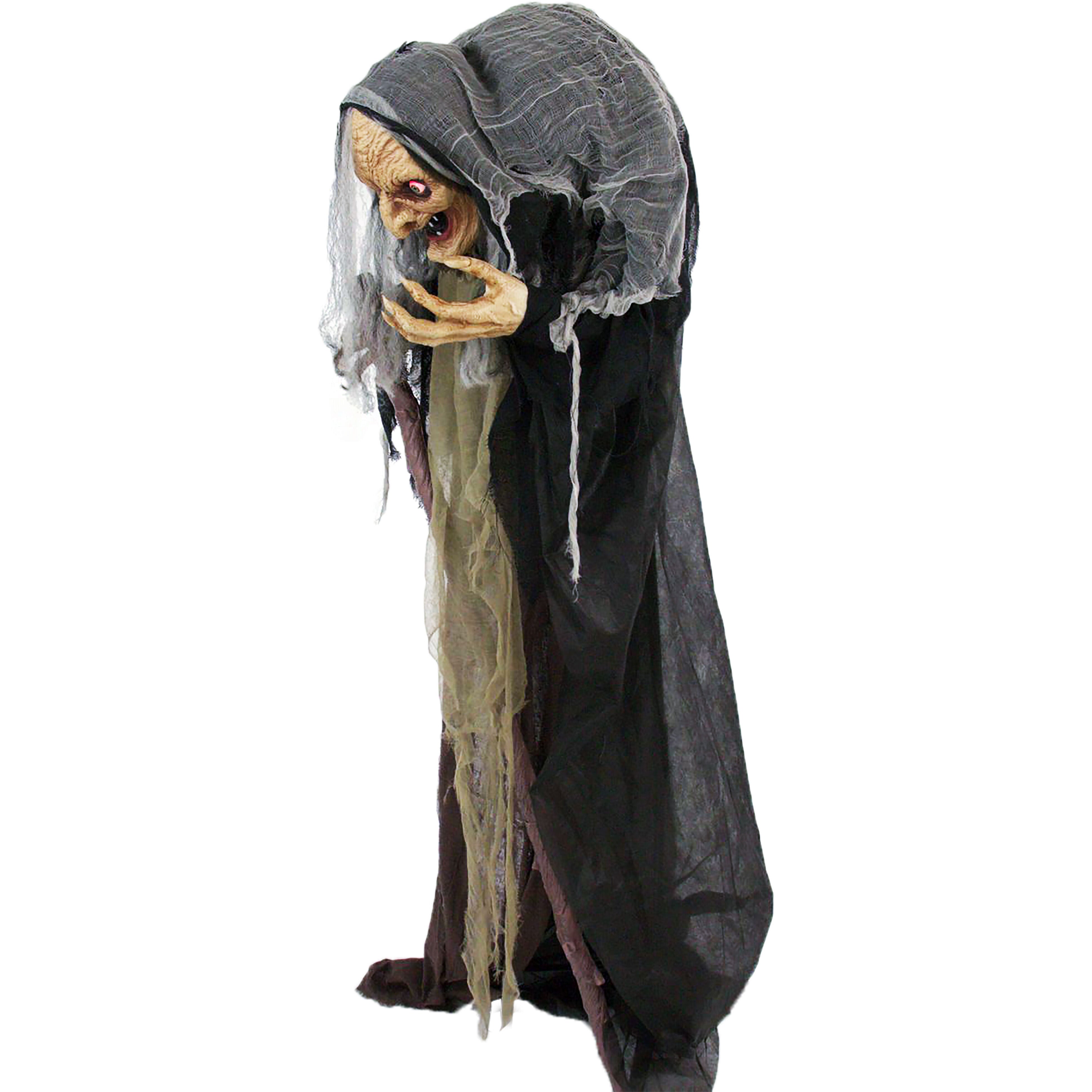 Haunted Hill Farm - Life Size Animatronic Witch, Indoor/Outdoor Halloween Decoration, Eyes Light Up Red, Poseable, Battery-Operated - Multi