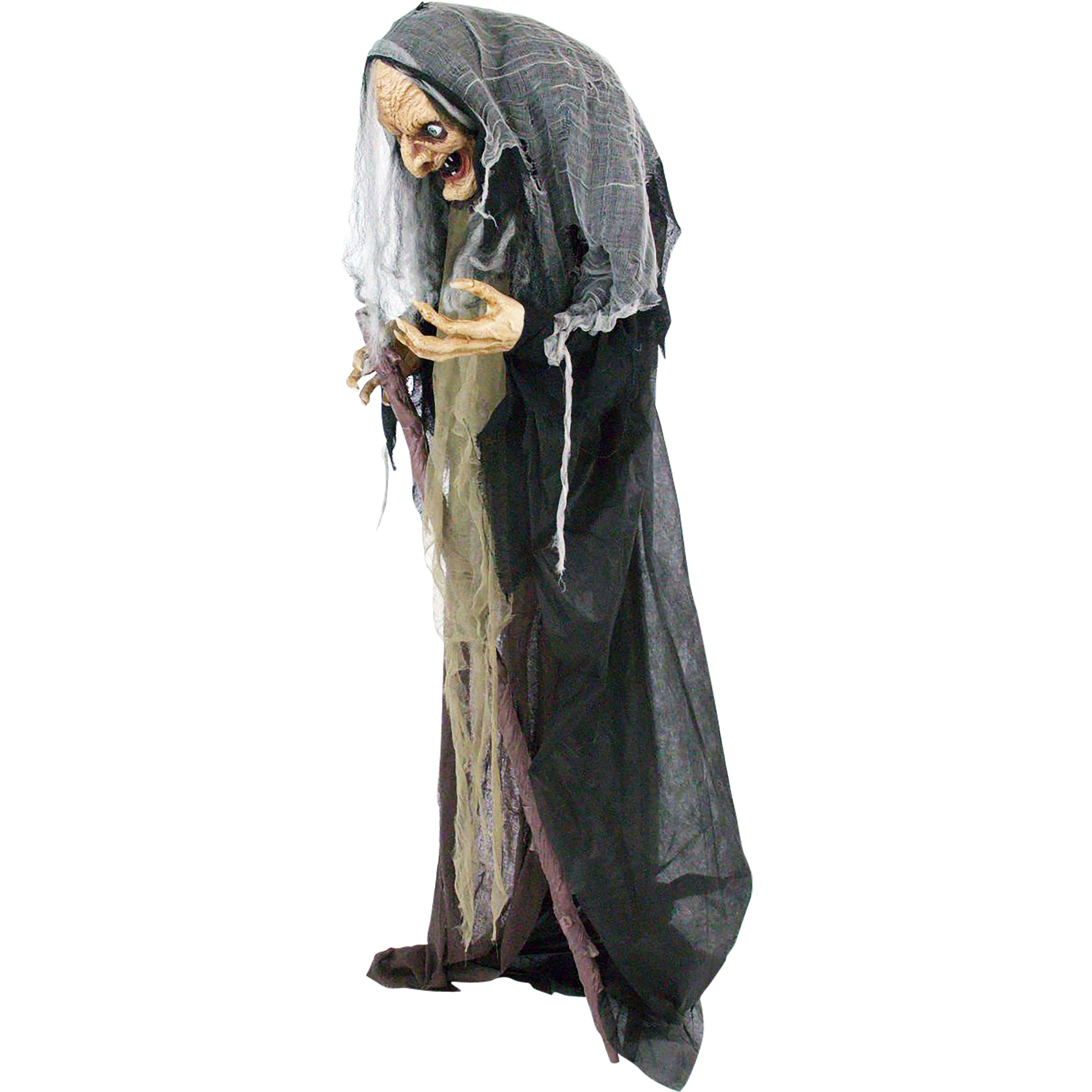 Haunted Hill Farm - Life Size Animatronic Witch, Indoor/Outdoor Halloween Decoration, Eyes Light Up Red, Poseable, Battery-Operated - Multi