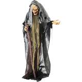 Haunted Hill Farm - Life Size Animatronic Witch, Indoor/Outdoor Halloween Decoration, Eyes Light Up Red, Poseable, Battery-Operated - Multi