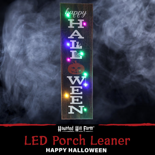 Haunted Hill Farm - 45-in. "Happy Halloween" Porch Leaner Sign with LED Lights - Multi