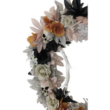 Haunted Hill Farm - 22-in. Gothic Skull Wreath with Multicolor Flowers, Indoor or Covered Outdoor Halloween Decoration - Multi