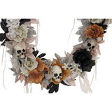 Haunted Hill Farm - 22-in. Gothic Skull Wreath with Multicolor Flowers, Indoor or Covered Outdoor Halloween Decoration - Multi