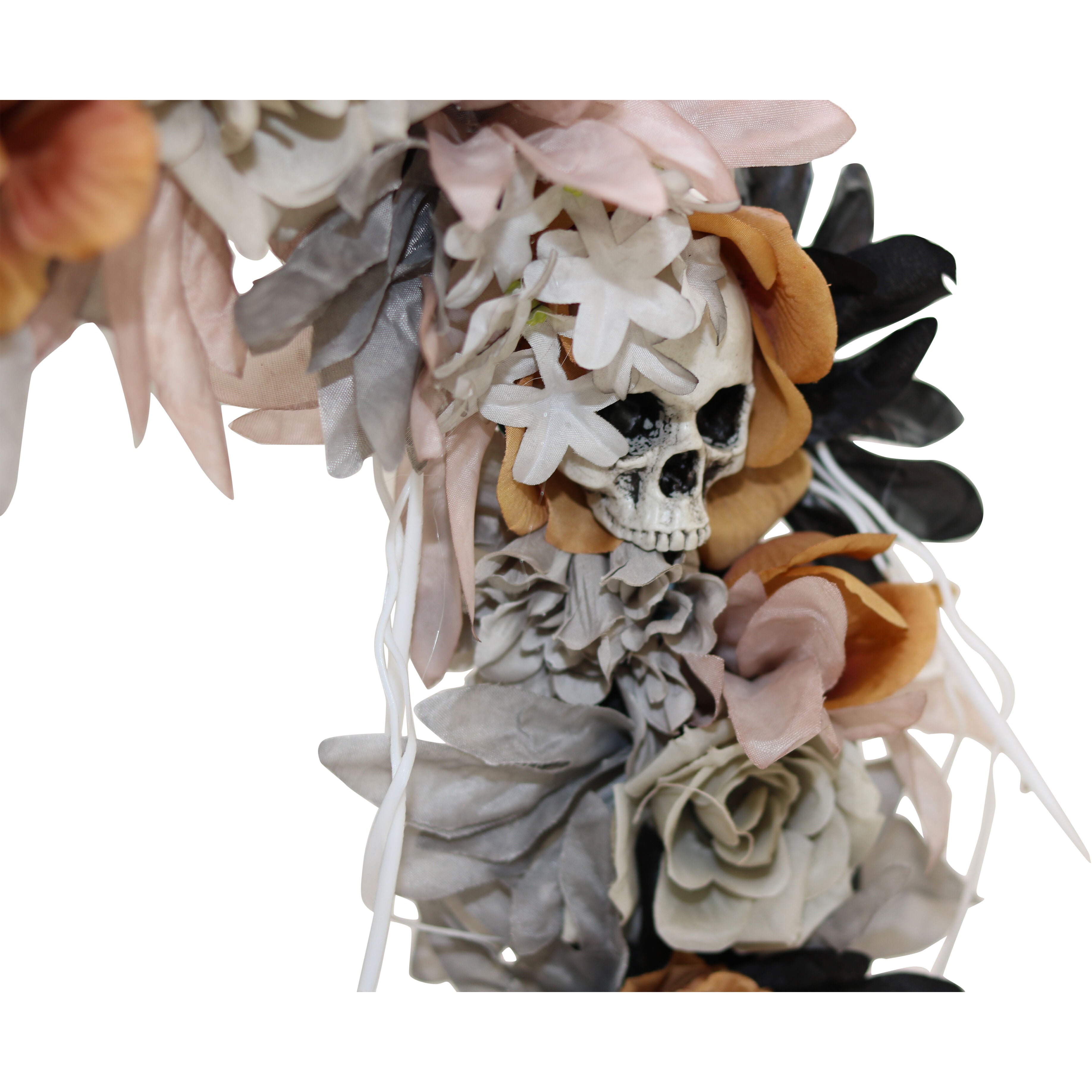 Haunted Hill Farm - 22-in. Gothic Skull Wreath with Multicolor Flowers, Indoor or Covered Outdoor Halloween Decoration - Multi