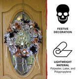 Haunted Hill Farm - 22-in. Gothic Skull Wreath with Multicolor Flowers, Indoor or Covered Outdoor Halloween Decoration - Multi