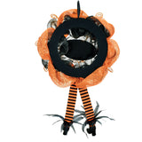 Haunted Hill Farm - 24-in. Halloween Wreath with Witch Hat and Legs, Pumpkins, and Ornaments - Black, Orange