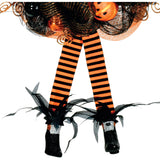 Haunted Hill Farm - 24-in. Halloween Wreath with Witch Hat and Legs, Pumpkins, and Ornaments - Black, Orange