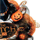 Haunted Hill Farm - 24-in. Halloween Wreath with Witch Hat and Legs, Pumpkins, and Ornaments - Black, Orange