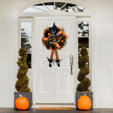 Haunted Hill Farm - 24-in. Halloween Wreath with Witch Hat and Legs, Pumpkins, and Ornaments - Black, Orange