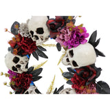 Haunted Hill Farm - 24-In. Halloween Wreath with Skulls, Fall Flowers, and Vines, Indoor/Covered Outdoor Halloween Decoration - Multi