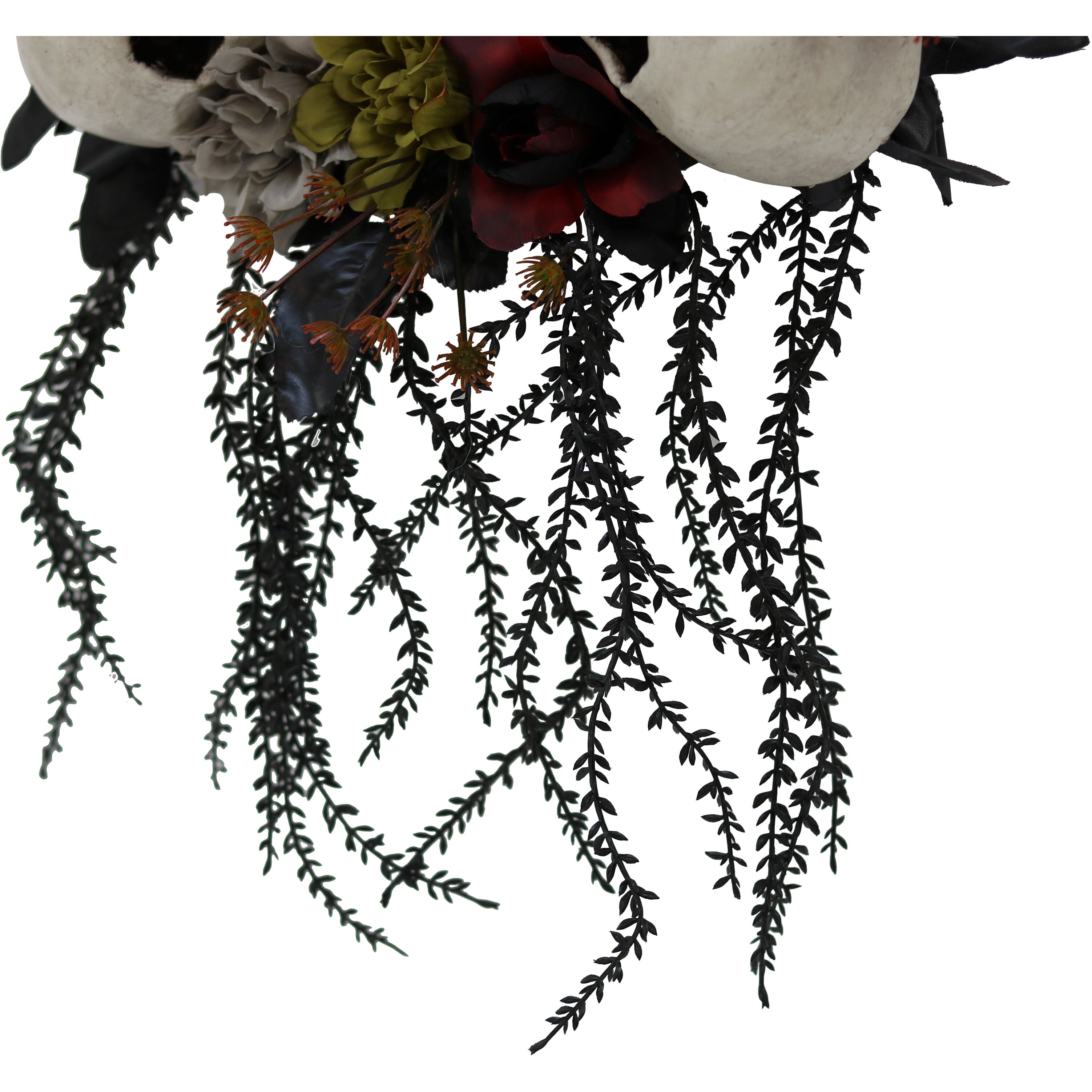 Haunted Hill Farm - 24-In. Halloween Wreath with Skulls, Fall Flowers, and Vines, Indoor/Covered Outdoor Halloween Decoration - Multi