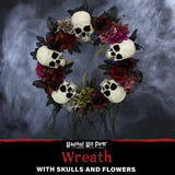 Haunted Hill Farm - 24-In. Halloween Wreath with Skulls, Fall Flowers, and Vines, Indoor/Covered Outdoor Halloween Decoration - Multi