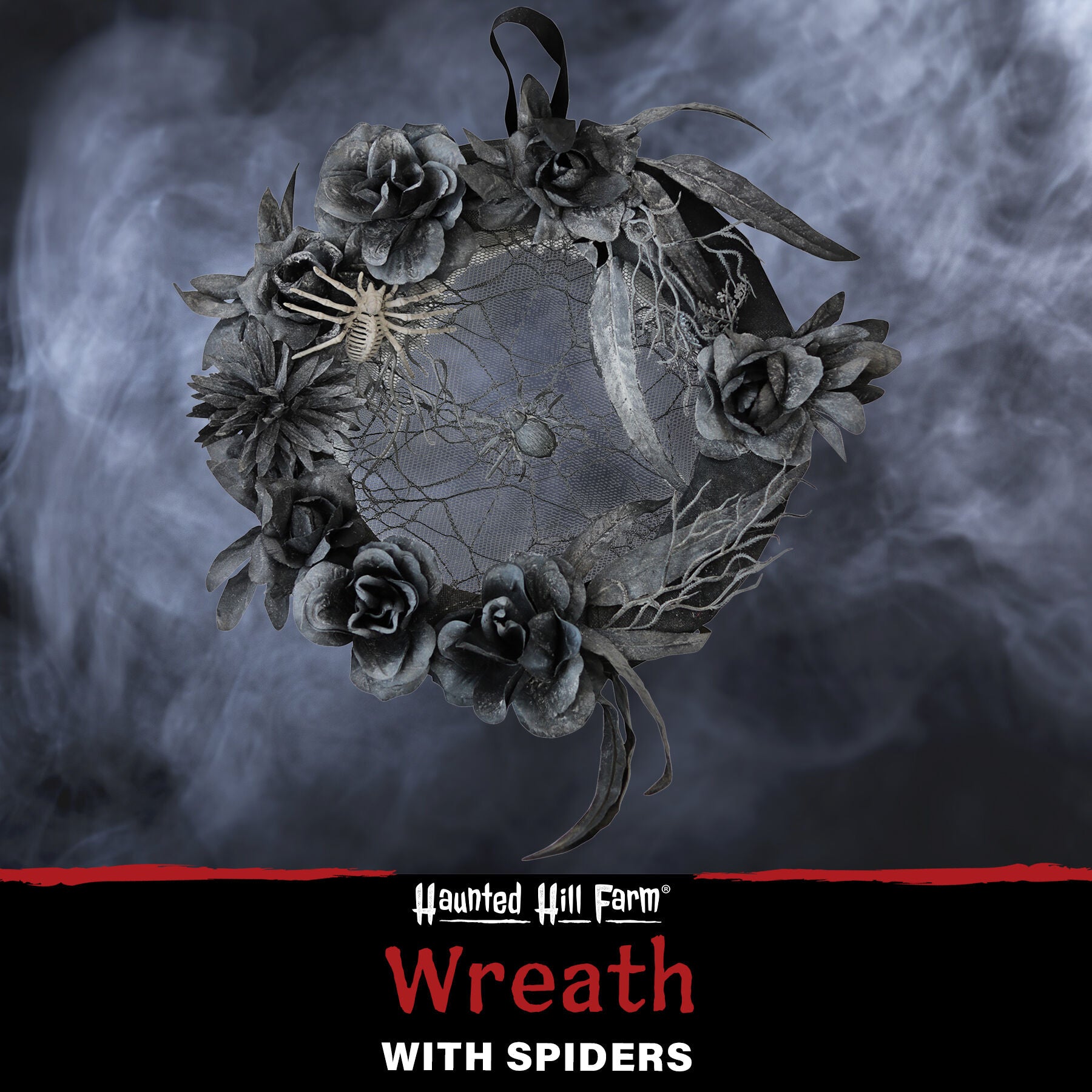 Haunted Hill Farm - 22-In. Halloween Wreath with Spiders, Indoor/Covered Outdoor Halloween Decoration - Multi