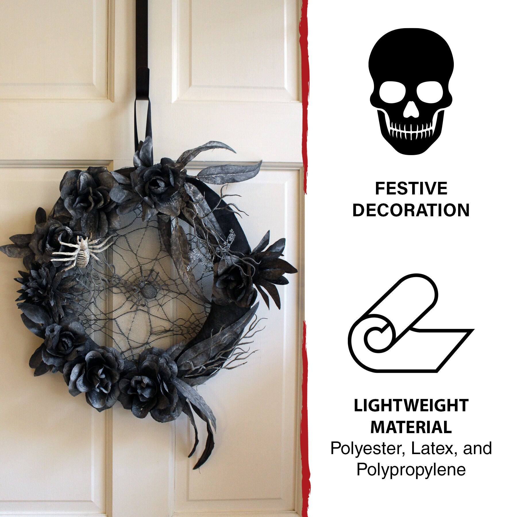 Haunted Hill Farm - 22-In. Halloween Wreath with Spiders, Indoor/Covered Outdoor Halloween Decoration - Multi