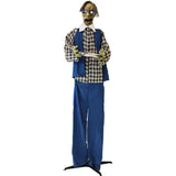 Haunted Hill Farm - 6.25-ft. Zombie Waiter, Indoor/Covered Outdoor Halloween Decoration, LED Purple Eyes, Poseable, Battery-Operated, Timmy - Multi