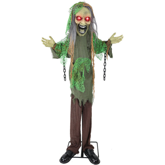 Haunted Hill Farm - Lifesize Animatronic Zombie with Chains with Lights and Sound, Indoor/Covered Outdoor Halloween Decoration