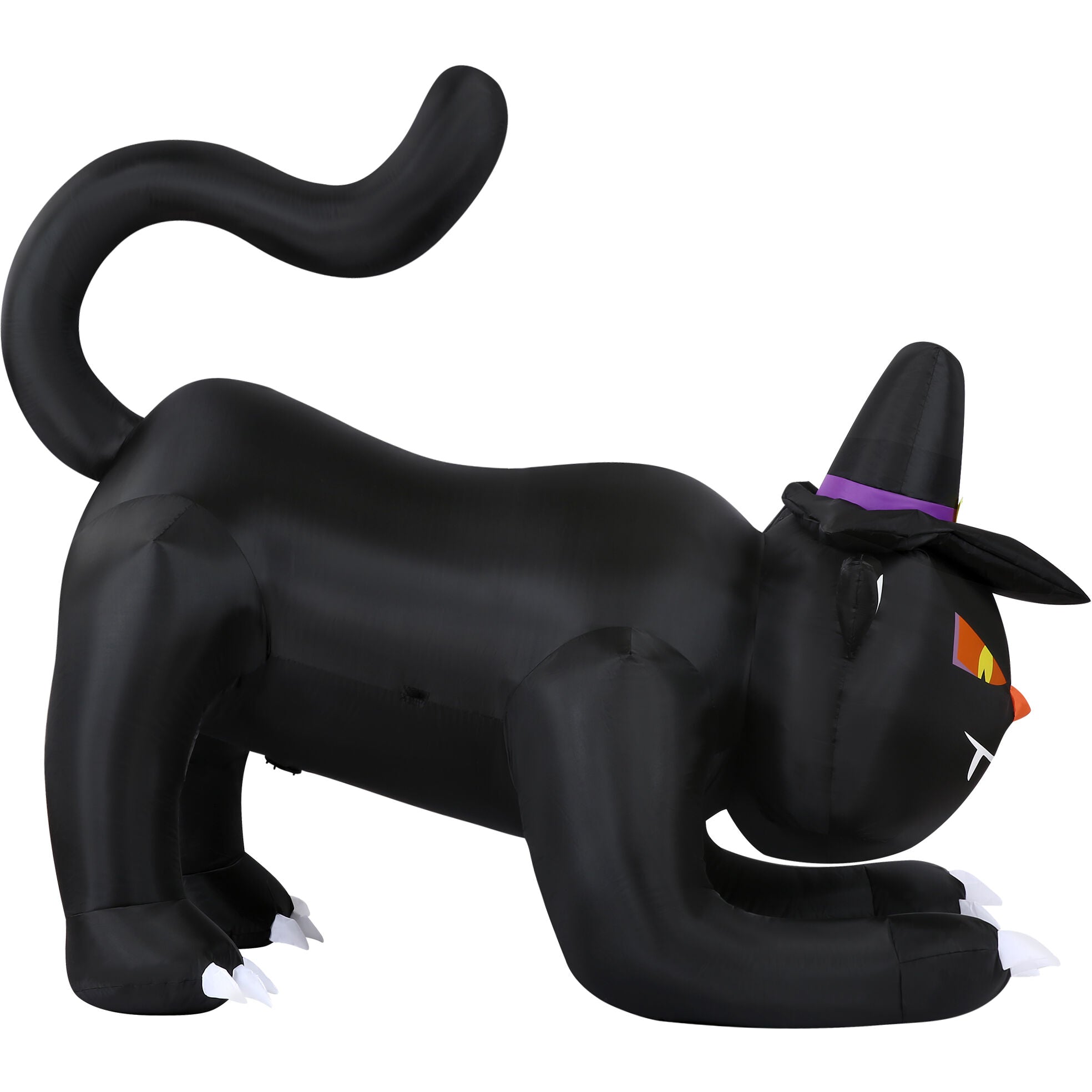 Haunted Hill Farm - 6-ft. Wide Prelit Inflatable Black Cat with Witch Hat - Black