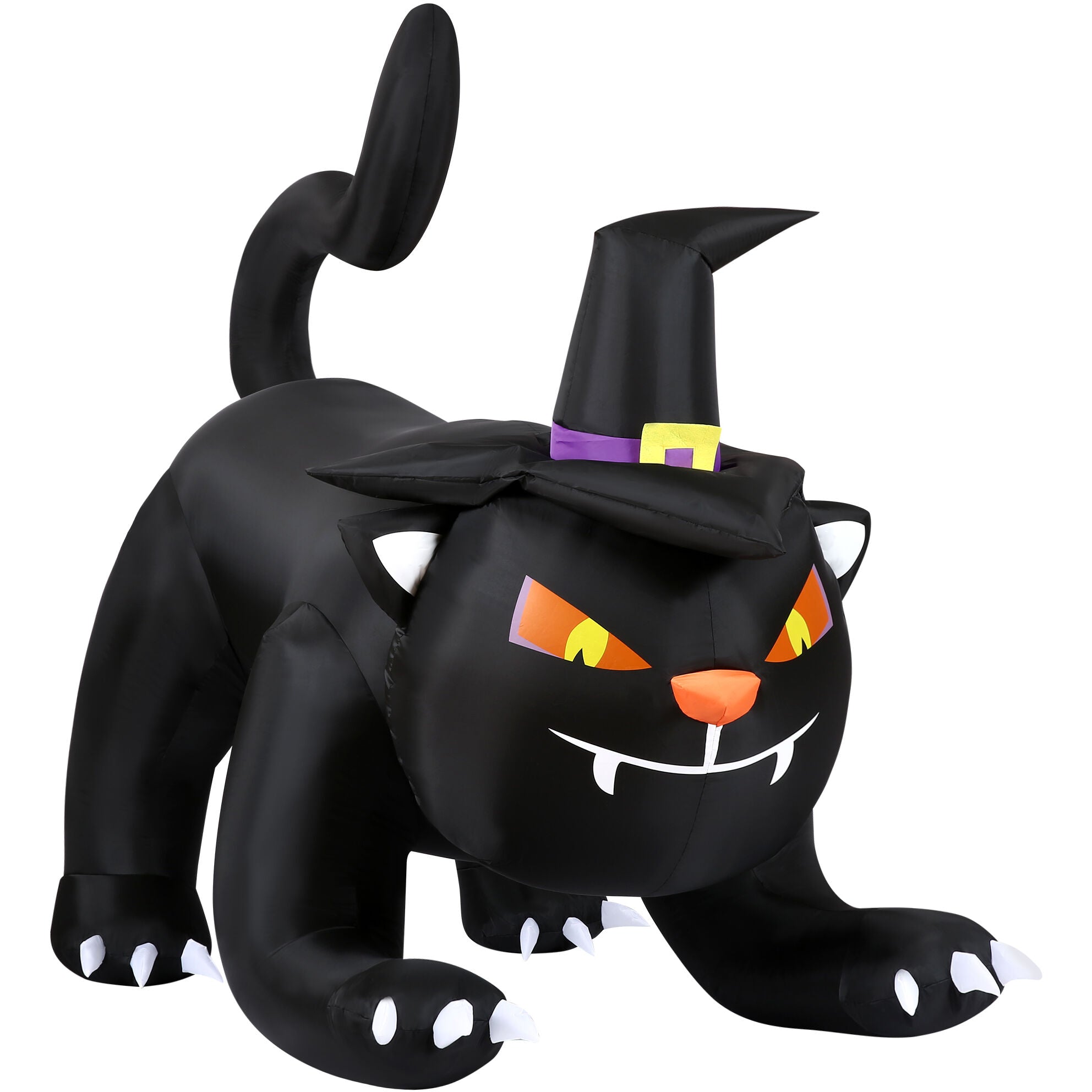 Haunted Hill Farm - 6-ft. Wide Prelit Inflatable Black Cat with Witch Hat - Black