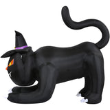 Haunted Hill Farm - 6-ft. Wide Prelit Inflatable Black Cat with Witch Hat - Black