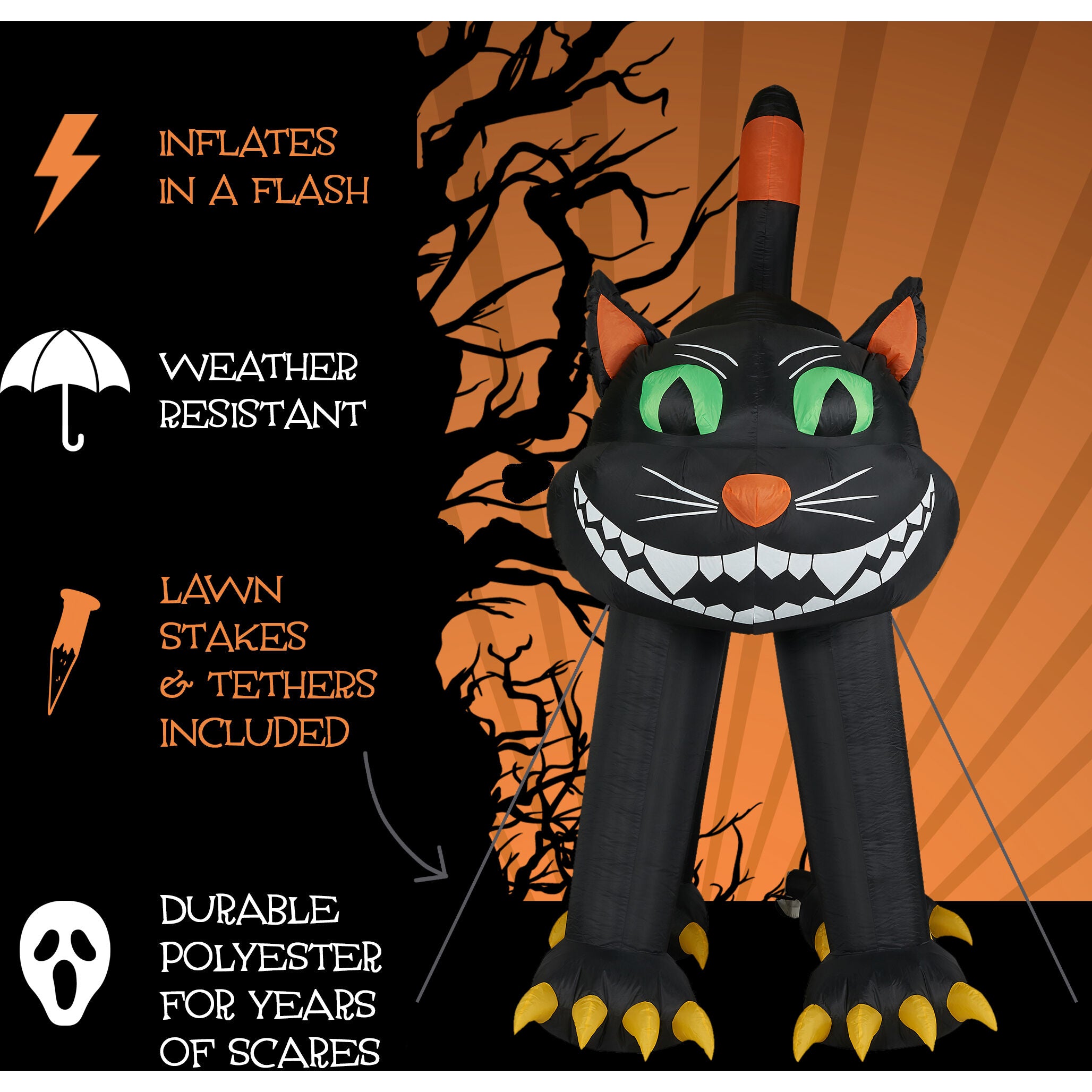 Haunted Hill Farm - 10-ft. Prelit Inflatable Black Cat - Black