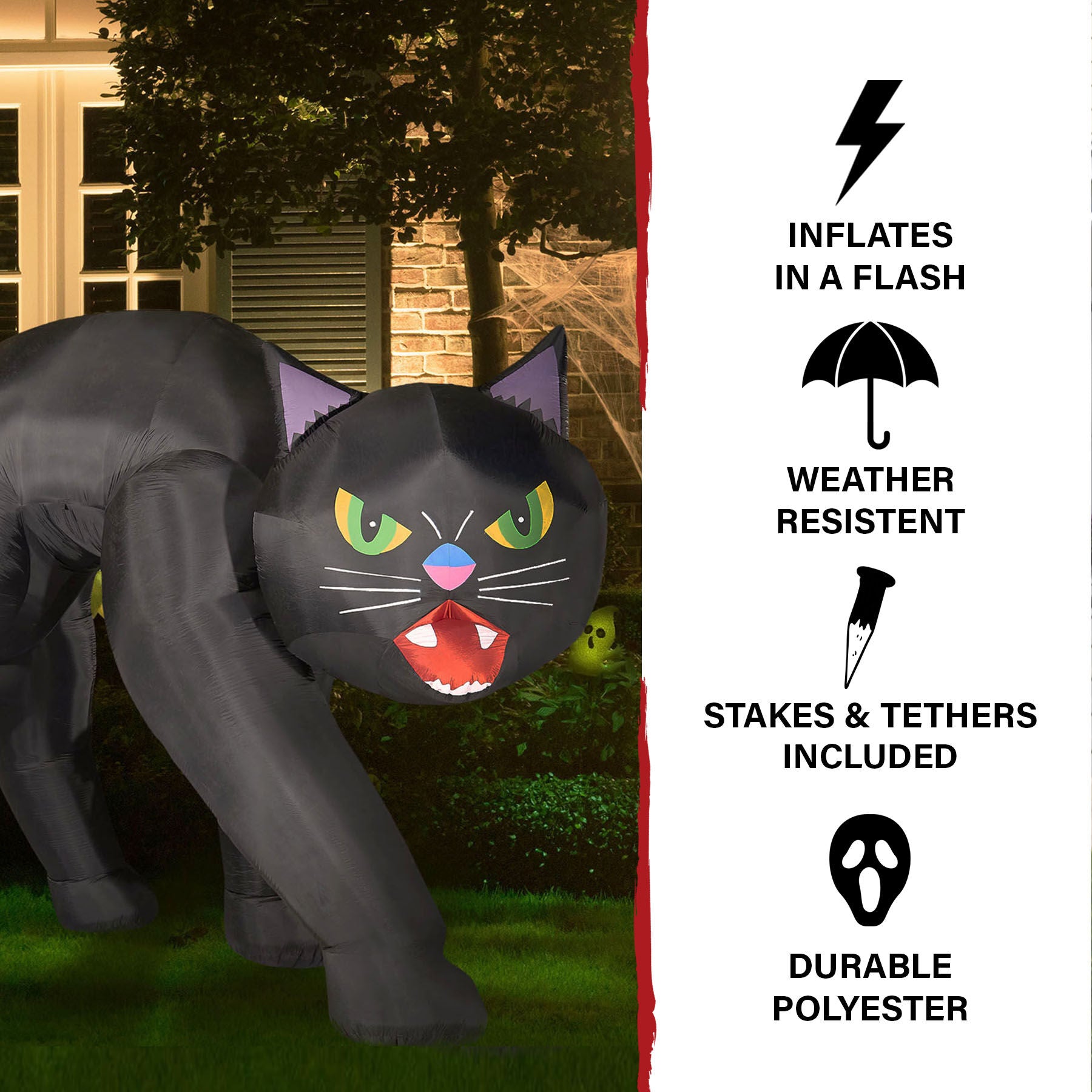 Haunted Hill Farm - 9.8-Ft. Tall Inflatable Pre-Lit Black Cat - Black